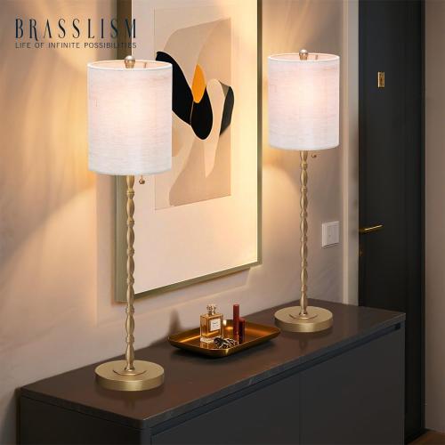 Buffet Lamps Set of 2, 28.5 Tall Brass Finish Lamps for Entryway, Hallway, Console Table, Dining Sideboard or Living Room, UL Certified with Pull Chain, Linen Shade, Urban Luxury Style