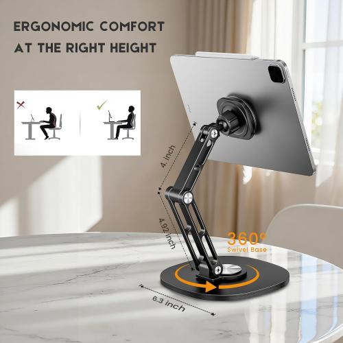 OHLPRO Universal Magnetic iPad Stand for Desk, Foldable Tablet Holder with 360° Rotation, Aluminum Desktop Mount for iPad/Tablet/Monitor up to 15.6, Office Desk Accessories Men/Women Gifts