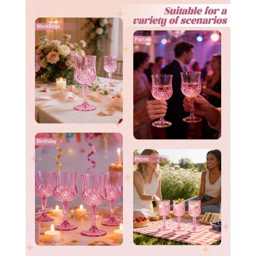 Pink Plastic Wine Glasses Acrylic Goblets Unbreakable