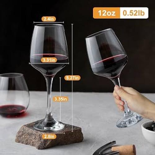 GLAZVIA Wine Glasses Set of 6, 12oz Classic Stemmed Glasses, Thick & Clear