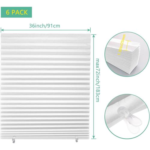 6-Pack Pleated Paper Temporary Shades Cordless Light Filtering Cut to Size Temporary Paper Blinds for Indoor Windows of Office, Bedroom, Bathroom, Living Room, 36 W x 72 H, White