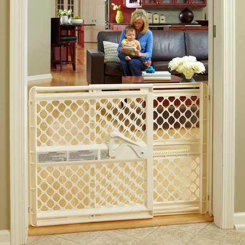 Toddleroo by North States 42” Wide Supergate Ergo Baby Gate, Made in USA: for doorways or stairways. Includes Wall Cups. Pressure or Hardware Mount. 26” - 42” Wide (26 Tall, Ivory) (B0065ADP4C)