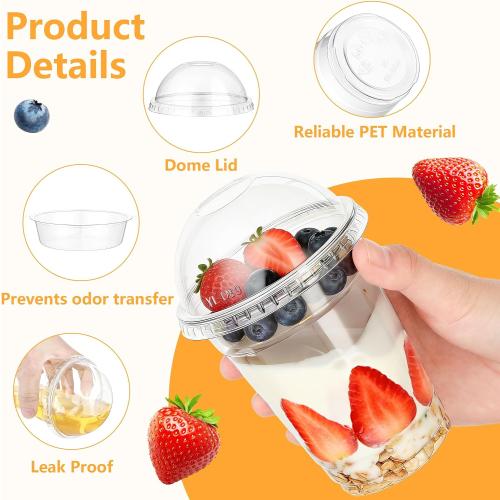 DI QIU REN 50pcs 12oz Clear Parfait Plastic Cups with Dome Lids & Spoons