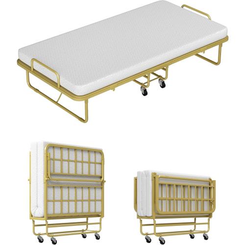 Ferlizer Folding Bed with Mattress  Space-Saving Guest Cot, Gold