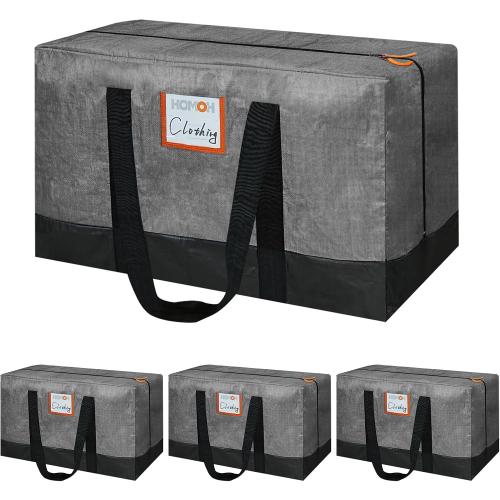 4 Pack Moving Bags Heavy Duty, 115lb Capacity Storage Bags for Clothes, Large Packing Tote with Strong Handles, Internal Compression Straps, Alternative to Moving Boxes -103L,Grey and Black