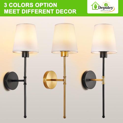 Depuley Battery Operated Wall Sconce: Set of 2 Wireless Wall Lights with 10000mAh Dimmable Bulbs and Remote for Bedroom - Rechargeable 15 Colors Gold Wall Lamp for Living Room Hallway