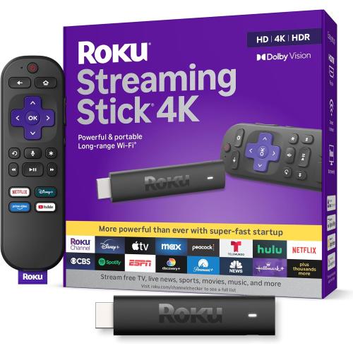 Roku Streaming Stick 4K with Voice Remote - HDR10  & Dolby Vision