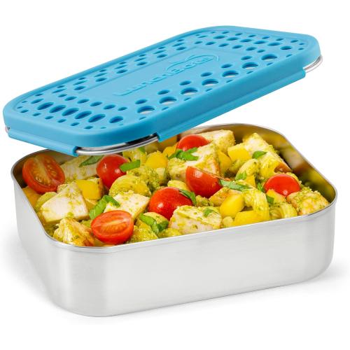 LunchBots Medium Uno Stainless Steel Kids Bento Box 1-Section Aqua 20oz