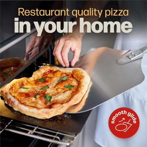 Pizza Steel PRO by Hans Grill | XL 1/4 Thick Square Conductive Metal Baking Steel for Oven and BBQ Cooking Pizzas | Bake and Grill Bread and Calzone with our Cast Iron Pizza Stone | Cast Iron Pizza Stone, Conductive Metal, Easy to Clean Surface, 13 x 13 inches, Includes Beechwood Handle Metal Pizza Peel
