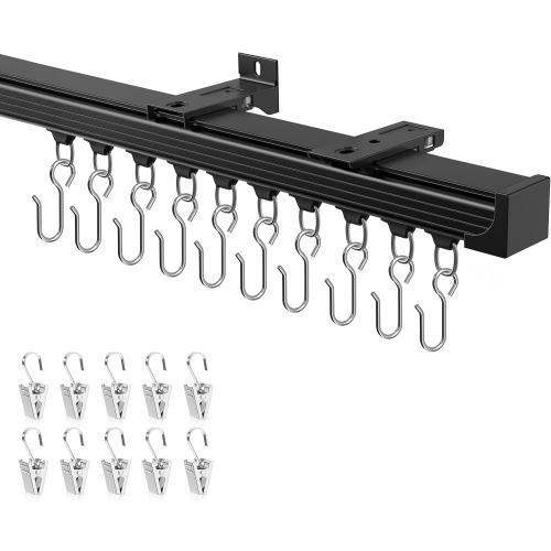 Ceiling Curtain Track Black 12-15 ft Heavy Duty Ceiling/Wall Mount Rail