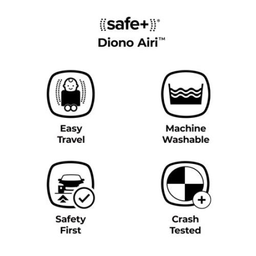 Diono Airi Travel High Back Booster Car Seat, Foldable Travel Booster Seat, Slim Fit 3 Across, Side Impact Protection, For Kids 40-100 lbs & 43-57 in, Black