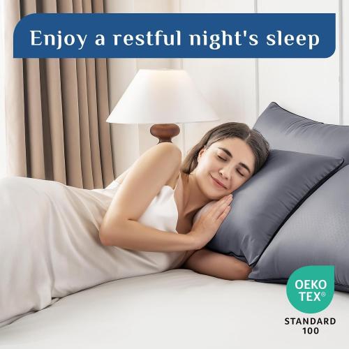 JOLLYVOGUE Grey Pillows Queen Size Set of 2, Supportive Firm Bed Pillows with Oeko-Tex Certified Soft Down Alternative Fill, Fluffy Luxury Hotel Quality for Back, Stomach and Side Sleepers