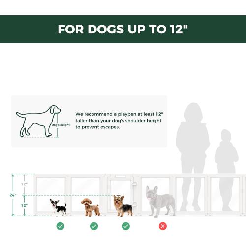 FXW AuraSpace Acrylic Indoor Dog Playpen for Puppies and Small Dogs, 24 Inch, 12 Panels, White
