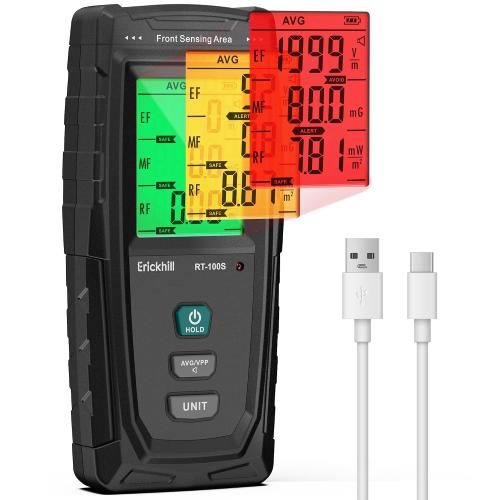 ERICKHILL 3 in 1 EMF Detector, Rechargeable EF, RF, MF, WiFi,5G Detector