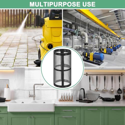 M METERXITY 2-Pack 100 Mesh Stainless Steel Filter Screen, Reusable Water Pump Strainer Replacement for Sediment Filter T Strainer, Inline Water Filter Accessory [Black]