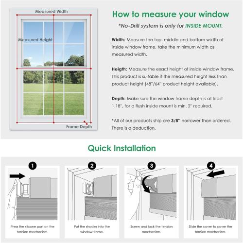 LazBlinds No Tools No Drill Cordless Cellular Shades, Blackout Light Blocking Honeycomb Shades for Home, Thermal Insulation Blinds for Windows, 30 W x 36 H, White