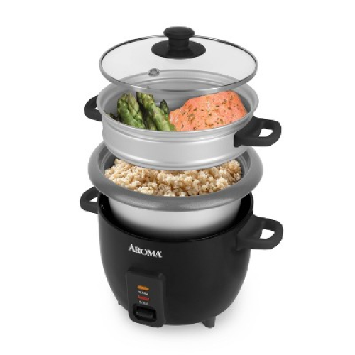 Aroma 6 Cup Rice Cooker with Outer Steam Tray Black‼️light dirt and missing clear lid‼️