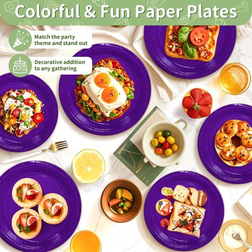 Purple Paper Plates Disposable, 100 Pcs (50-9 & 50-7)