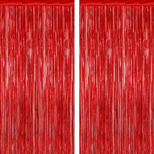 2 Pack Red Tinsel Backdrop, 3.28 FT x 7.05 FT Fringe Curtains, Red Foil Tinsel Party Streamer Backdrop Curtains for Valentines Day, Wedding Photo Backdrop Party Decorations for Wedding Anniversaries