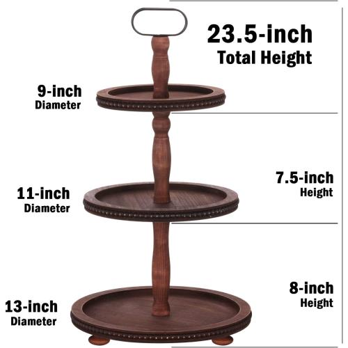 Urban Deco Wooden Tiered Tray 3-Tier Decorative Tray Stand Serving Tray