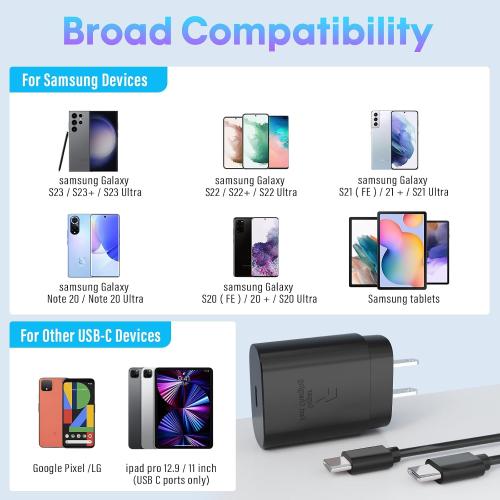 Type C Charger 25W Type C Super Fast Charging Block USB C Charger Cable