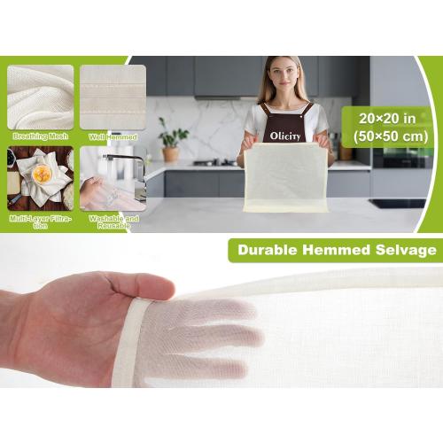 Olicity Cheese Cloths, 6Pack, 20x20Inch Hemmed Cheese Cloth Fabric Reusable
