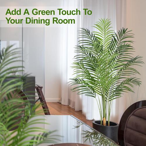 5ft Artificial Palm Tree Indoor Plant Tall Fake Tropical Paradise Palm Tree in Pot with Real Bark Design Faux Areca Palm Tree for Home Office Living Room Bedroom Farmhouse Modern Decor 1pcs