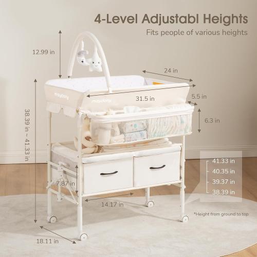Maydolly Baby Changing Table, Maydolly Portable Foldable Changing Table, Waterproof Diaper Changing Station, Adjustable Height Changing Station, Mobile Nursery for Newborn and Infant