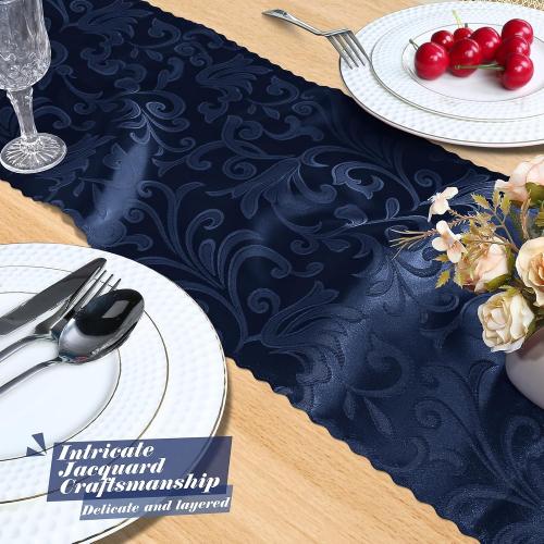 MILVOWOC 4 Pack Navy Blue Damask Table Runner, 12 x 72 Inch