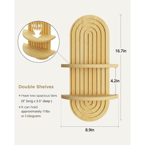 Bamworld Boho Wall Decor Plant Wall Shelf Wood Plant Holder Natural 2PCS