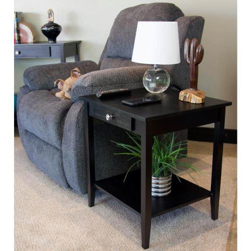 18 in. Black 22 in. Square Acacia Wood End Table with Drawer and Shelf