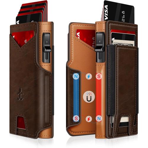 Wallet for Men Wallet with Slim Pop Up Card Holder 9-13 Cards, Bifold Minimalist Smart Wallet RFID Blocking Credit Card Holder with ID Window & Stretchable Cash Slot Compact Metal Aluminum Card Case