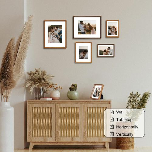 11x14 Picture Frame Natural Walnut Wood with Mat for 8x10, Original Natural Solid Wood 11 by 14 Photo Frames with Tempered Glass Cover for Wall and Tabletop Display