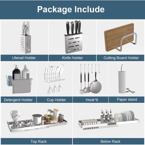 Over The Sink Dish Drying Rack,3 Tier Adjustable Length (25.5'' to 37.4'') Full Stainless Steel Large Storage Kitchen Dish Rack,For Kitchen Counter Expandable Multifunctional Organizers,Silver