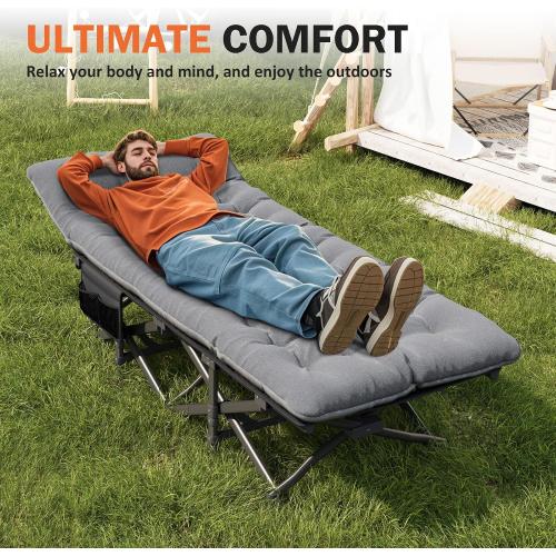 ATORPOK Camping Cot for Adults with Cushion Comfortable, Portable Folding Bed for Sleeping Supports 450 lbs (Gray)