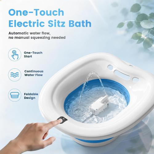 RUGUO Electric Sitz Bath for Toilet Seat, Unisex Sitz Bath Soak Tub, Sits Bath Kit for Women, for Soothes Hemorrhoids & Postpartum Care, Automatic Flushing - Blue