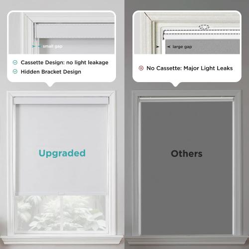 Joydeco 100% Blackout Roller Shades Cordless Blinds for Windows, Free-Stop Shades, UV Protection, Natural Woven Blinds for Home and Office, Light-Proof Aluminum Cover (White, 38 W x 75 H)