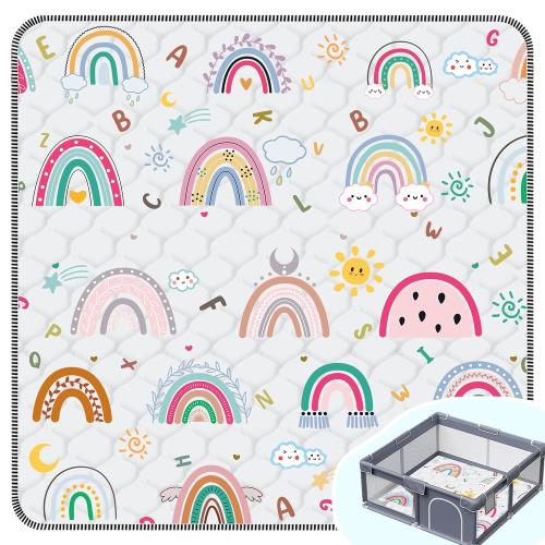 Baby Play Mat，Thick Soft 47 X 47 Playpen mat (Rainbow)