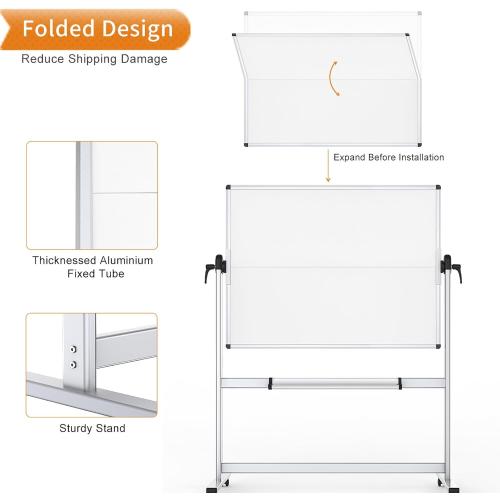 VIZ-PRO Rolling Whiteboard,  Mobile White Board with Stand | Double-Sided Standing Magnetic Dry Erase Board on Wheels for School Office Home