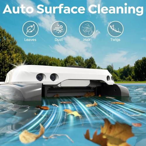 Pleco SK01 Solar Powered Pool Surface Skimmer Robot – APP Controlled, 24/7 Auto Cleaning, Dual Charging, Obstacle Avoidance, Large Filter, Fits Most Pools (Gray White)