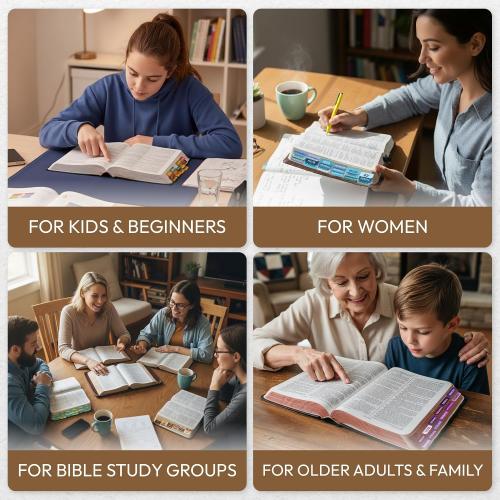 90 Christian Bible Tabs for Women, Men, and Kids - Assorted Colors - Large Print Laminated Labels - Bible Index Tabs for Church, Bible Study