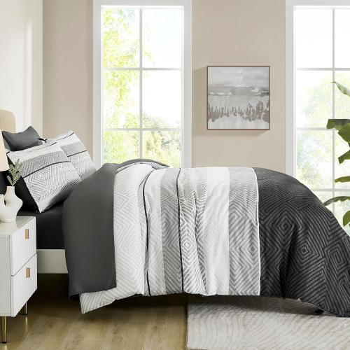 Black and Grey Comforter Set Queen Size 7 Piece Bed in a Bag