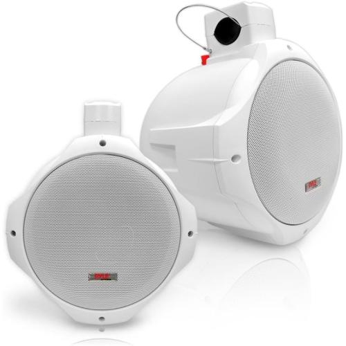 Pyle Waterproof Marine Wakeboard Tower Speakers - 8in Dual Subwoofer Speaker Set and 1” Tweeter with 300 Watt Power - 2-way Boat Audio Stereo System with Mounting Bracket - 1 Pair - Pyle PLMRW85