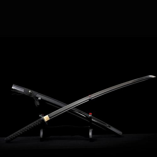 Yu Qin Sword, Pure Handmade Samurai Sword, 9260 Spring Steel, 41.31.21 inches, Full Tang Sword Set, Sharp, Black Katana