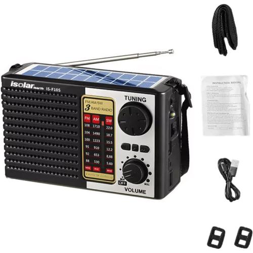 ikaufen Solar Portable FM/AM SW Radio Digital Bluetooth Speaker MP3 Player Rechargeable Comes with a Flashlight and Wrist Strap