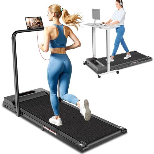 Walking Pad with Handle Bar, 3 in 1 Under Desk Treadmills with Remote Control, Electric Compact Treadmill,2.5HP Treadmills for Home Small Space, Portable Treadmill with Handle, 300 LBS Capacity