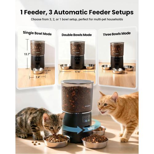 Automatic Cat Feeder for 3 Cats with WiFi Control, Anti-Jam System, 6L