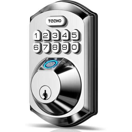 TEEHO TE002 Fingerprint Deadbolt with Keypad for Front Door, Satin Nickel
