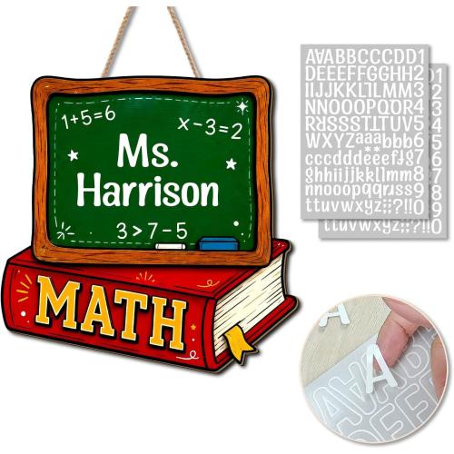 Math Teacher Door Sign, School Board & Math Book Wooden Door Hanging Decor, Maths Class Chalkboard Sign, Mathematic Teacher Gift, Personalized Maths Classroom Decor, Mathematic Teacher Must Have