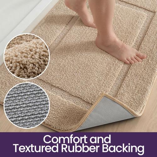 DEXI Bath Mat 24x16, Soft Absorbent Bathroom Rugs Non Slip, Beige